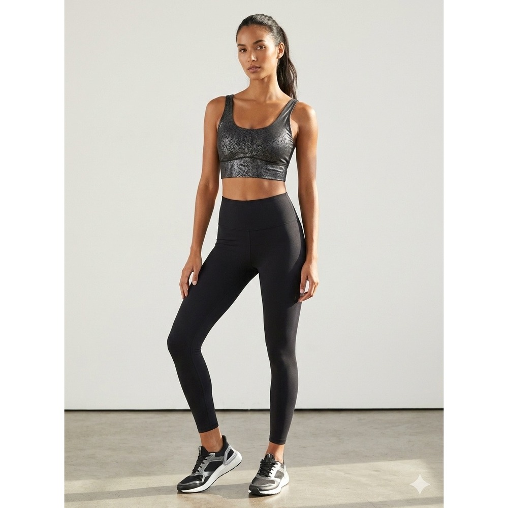 Under Armour Womens Black Metallic Print Sports Top Integrated Bra Size Large